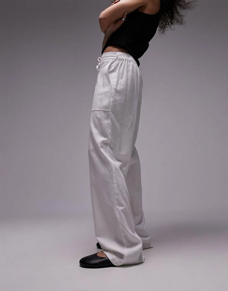 Topshop Topshop straight leg linen trouser in white 1