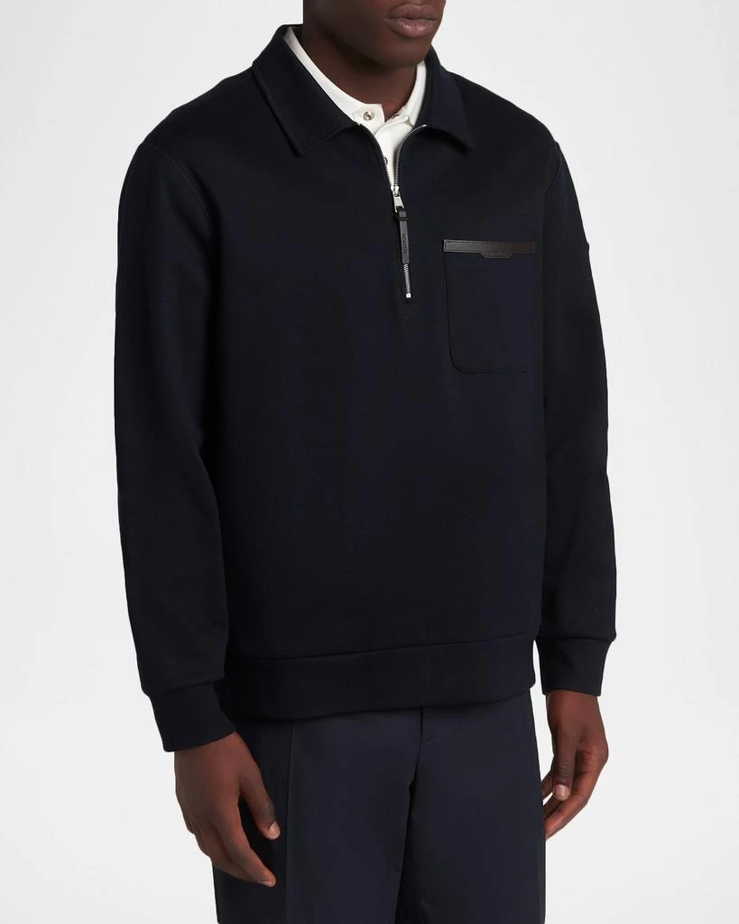 Moncler Men
s Cotton Quarter-Zip Sweater with Leather-Trim Pocket 4
