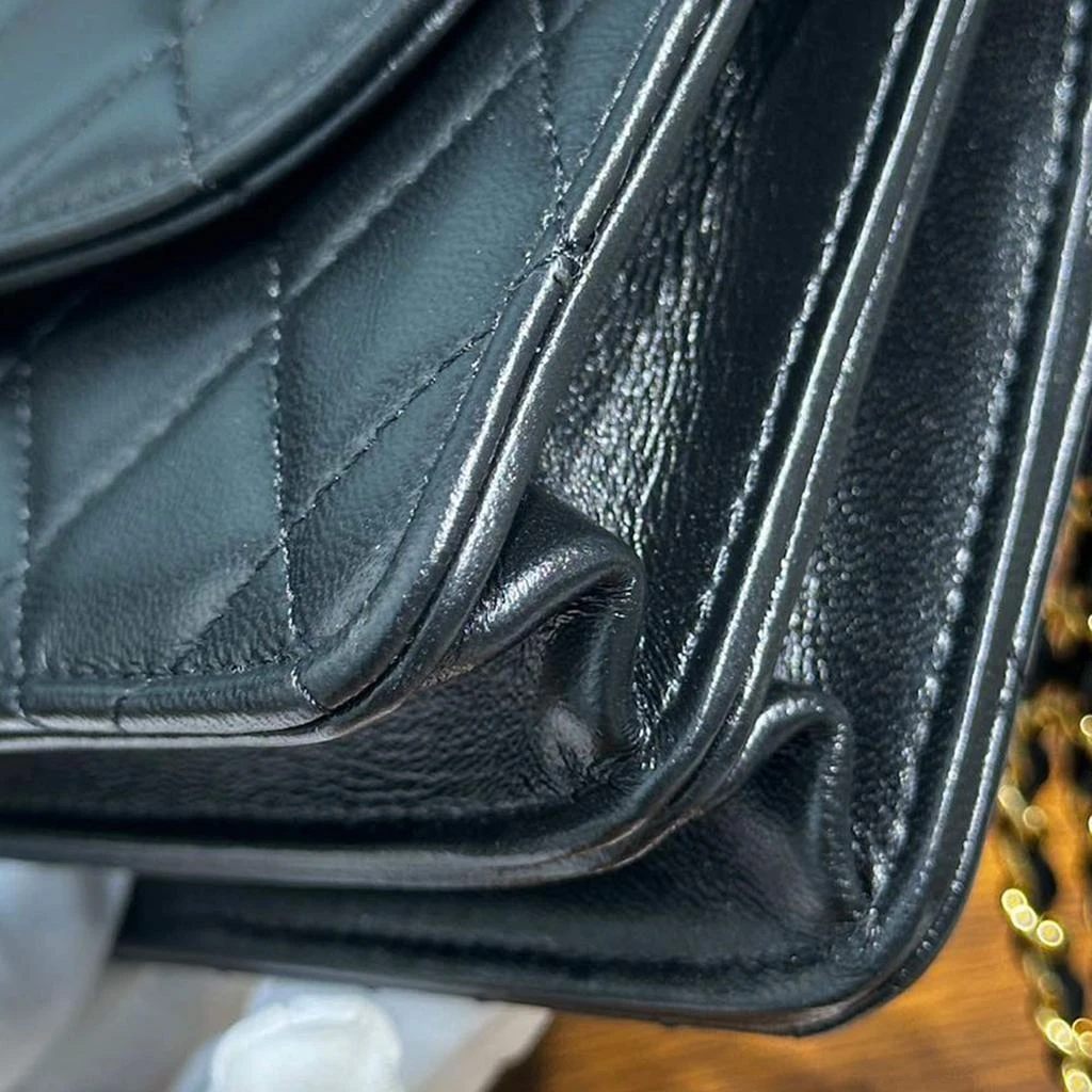Chanel Chanel Black Gold Lambskin Leather Double Chain Large Phone Bag 12