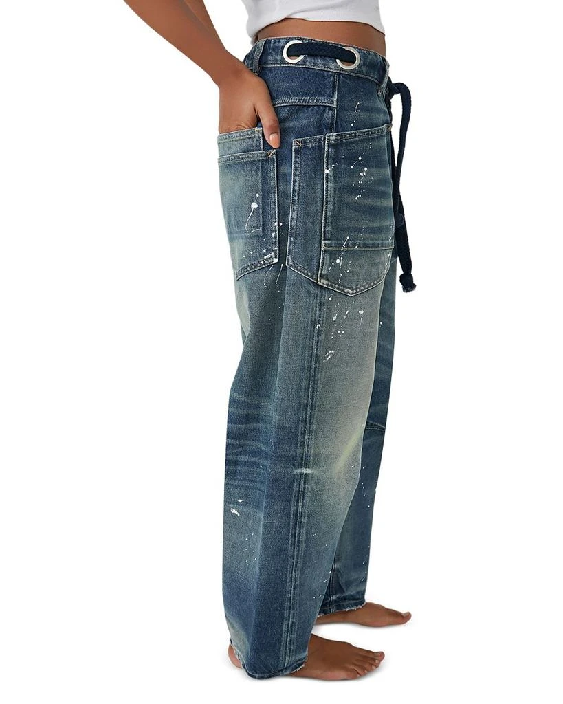 Free People We The Free Moxie Low Slung Pull On Barrel Jeans in Timeless Blue 4