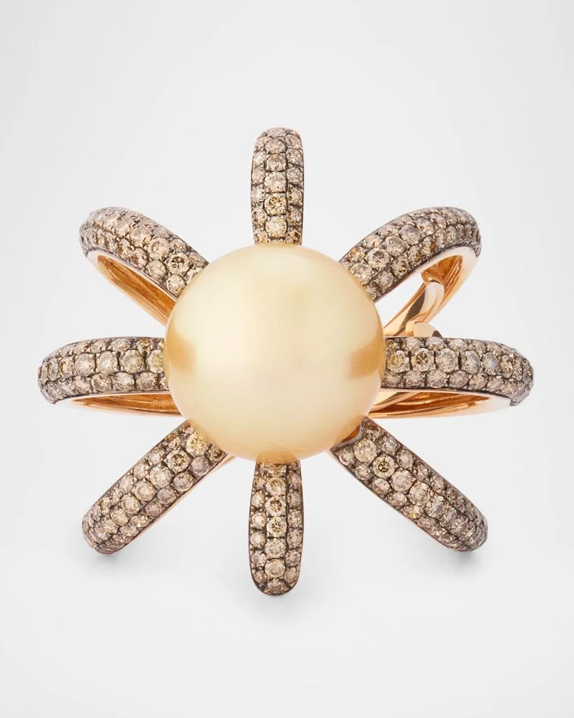 BELPEARL 18K Rose Gold South Sea Pearl and Diamond Ring, Size 7 1