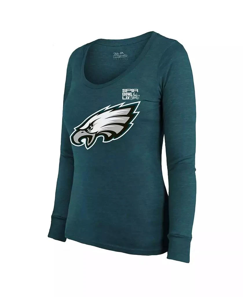 Majestic Women's Saquon Barkley Midnight Green Philadelphia Eagles Super Bowl LIX Player Name Number Tri-Blend Long Sleeve Scoop Neck T-Shirt 3