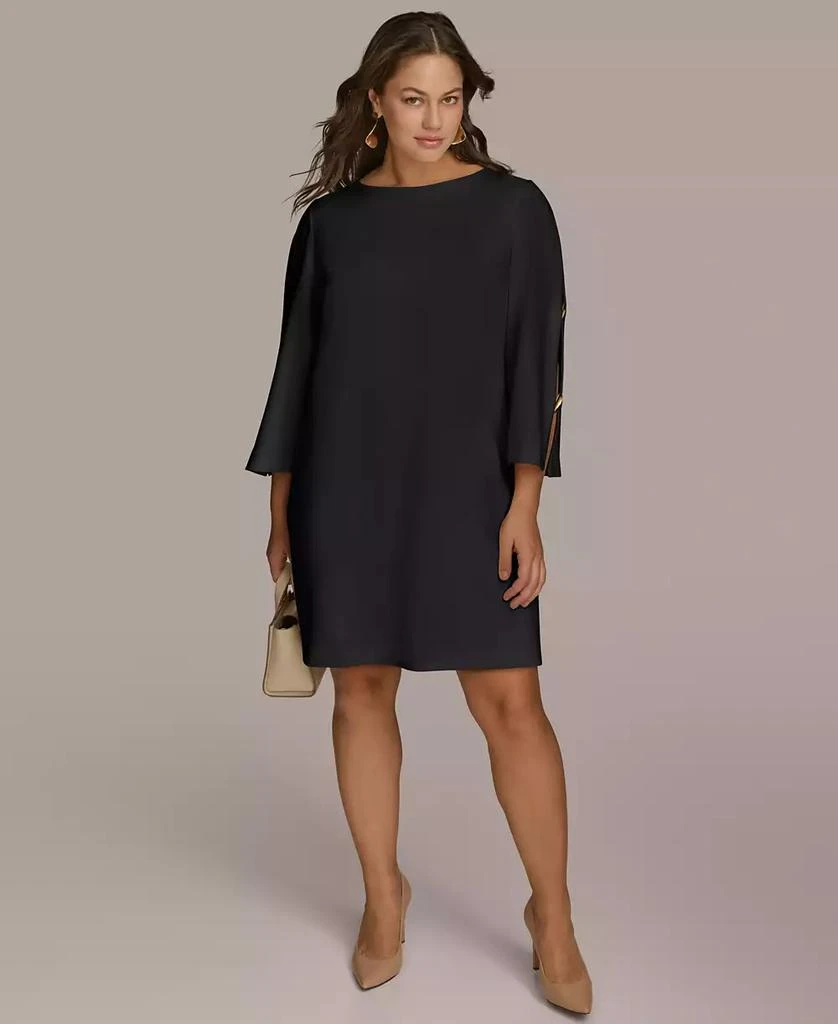 Donna Karan Petite Boat-Neck Embellished-Split-Sleeve Dress 1