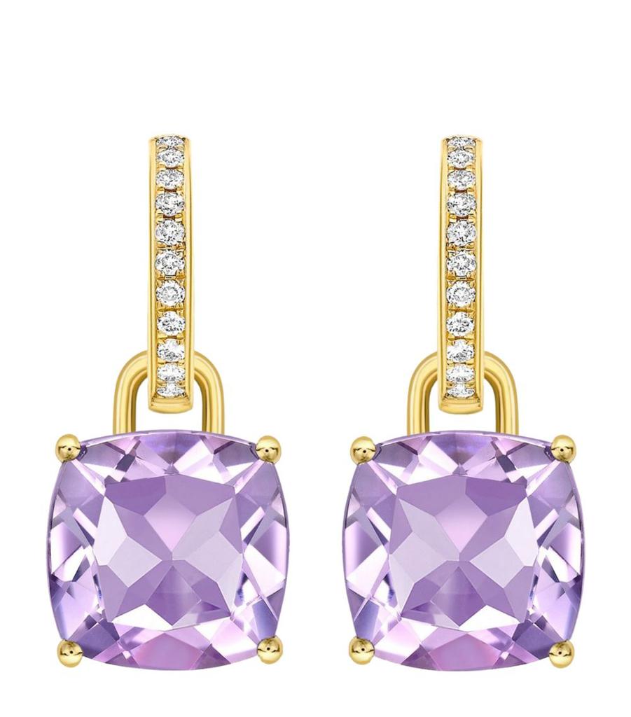 Kiki McDonough Yellow Gold, Diamond and Amethyst Kiki Classics Detachable Hoop Earrings
