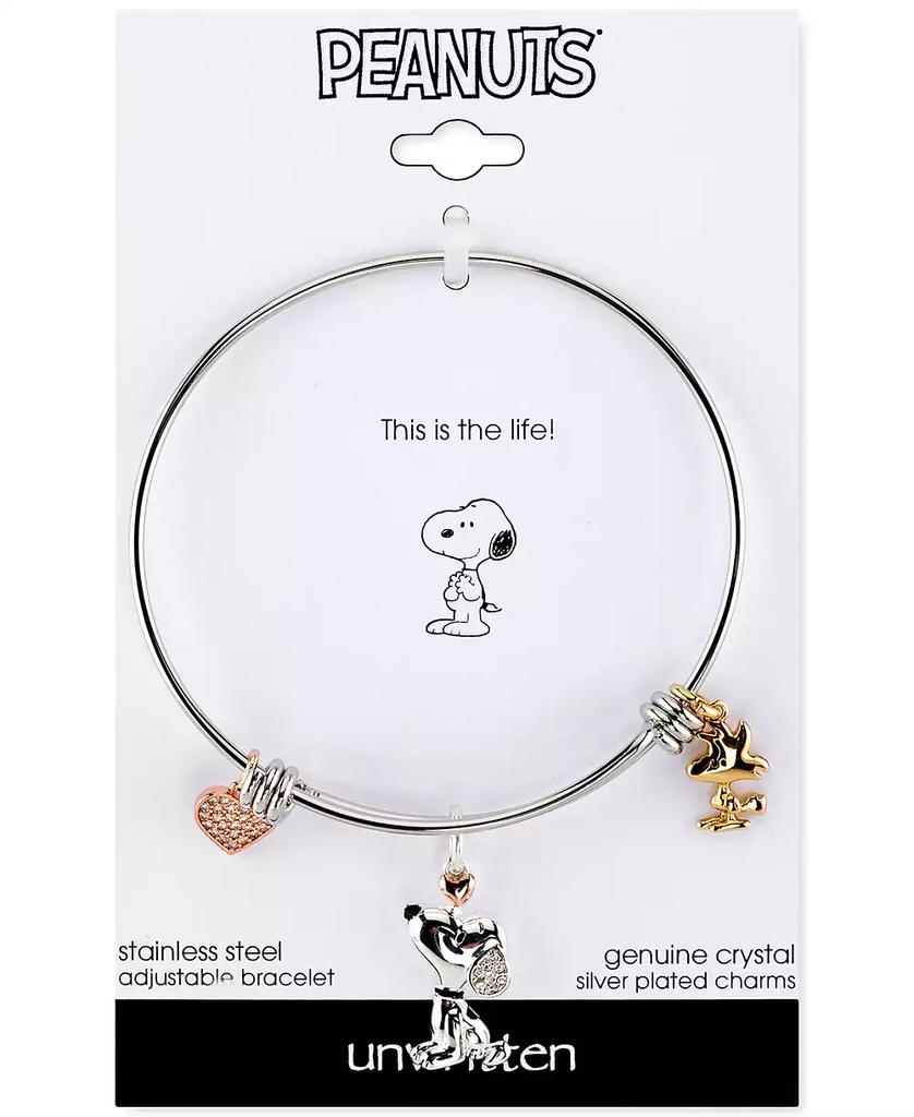 Peanuts Unwritten Snoopy & Woodstock Bangle Bracelet in Stainless Steel with Silver Plated Charms