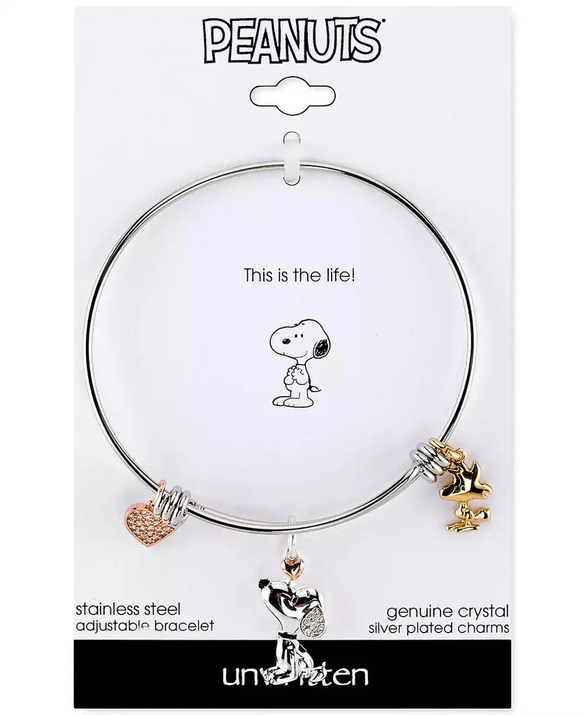 Peanuts Unwritten Snoopy & Woodstock Bangle Bracelet in Stainless Steel with Silver Plated Charms 2