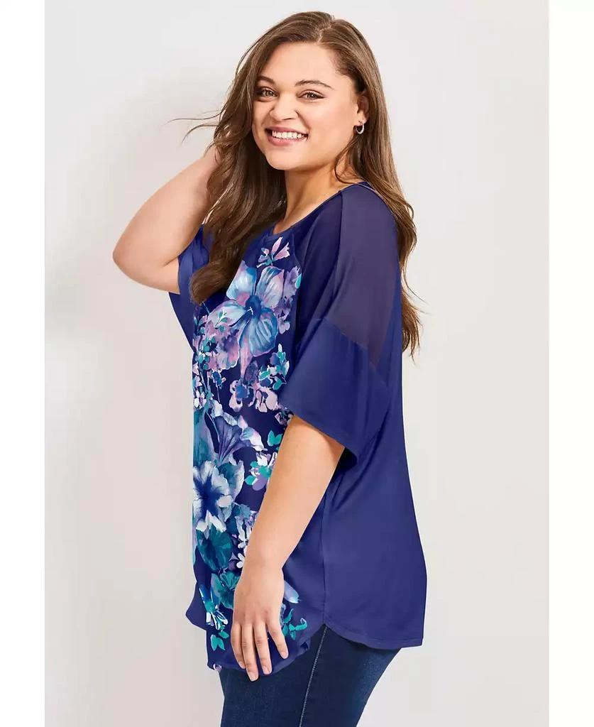 AVENUE Women
s Plus Size Mixed Media Floral Print Top 3
