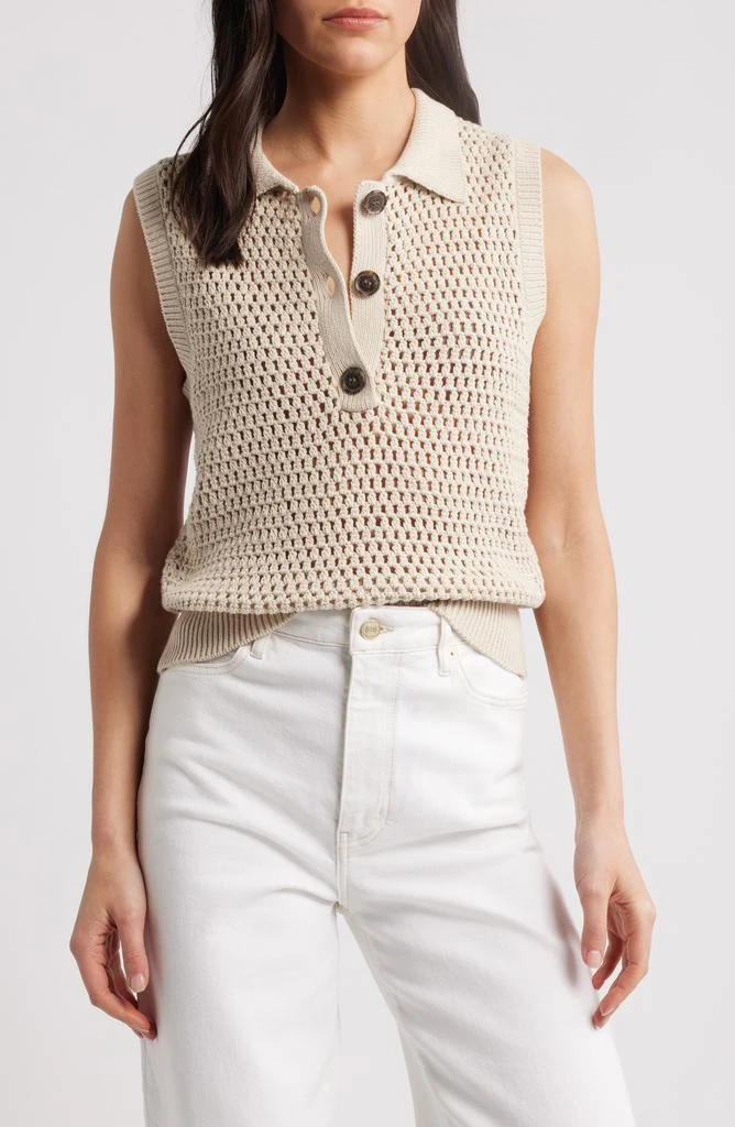 FRAME Openwork Sleeveless Polo Sweater