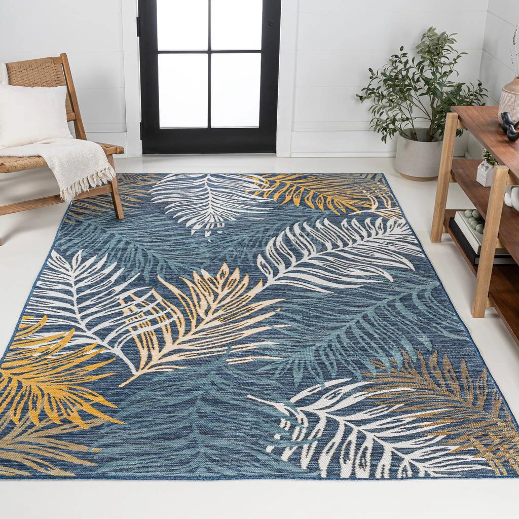 JONATHAN Y Calypso Coastal Casual Palm Frond Reversible Machine-Washable Cream/Navy 5 ft. x 8 ft. Indoor/Outdoor Area Rug 3
