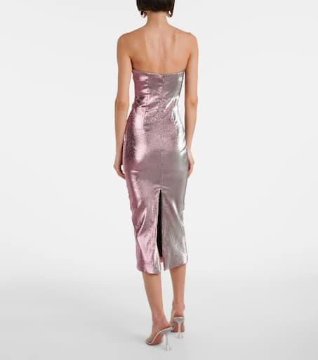 AREA Floral-appliqué lamé midi dress 3