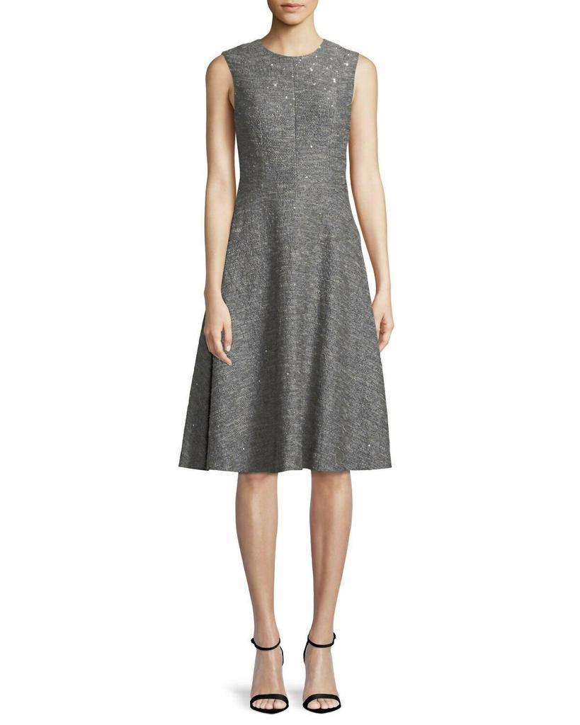 LELA ROSE Lela Rose - Sequin Sleeveless Seamed Fit & Flare Twill Midi Dress