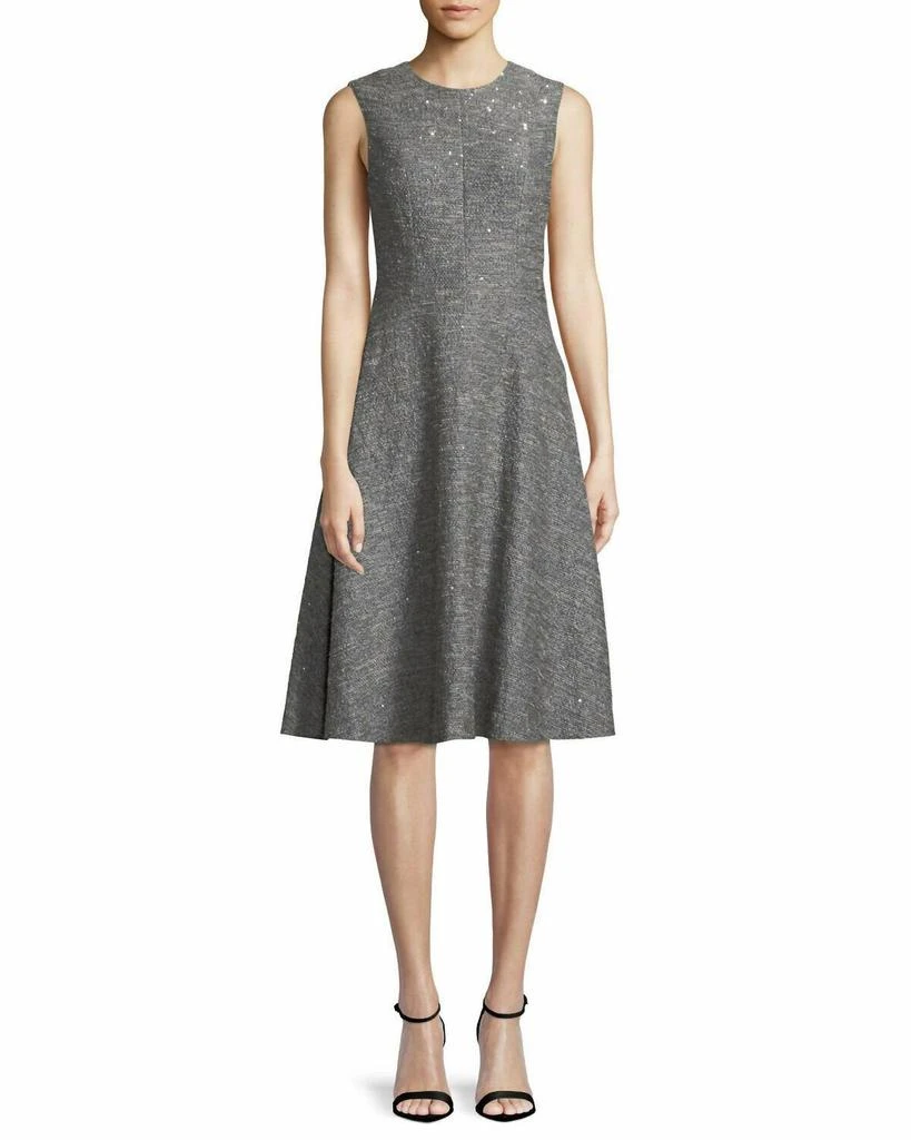 LELA ROSE Lela Rose - Sequin Sleeveless Seamed Fit & Flare Twill Midi Dress 1