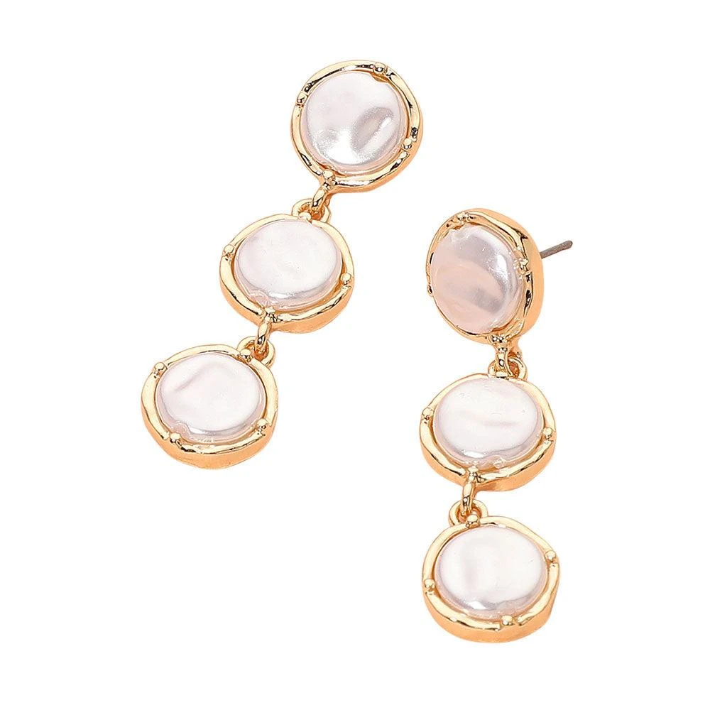 FASHNZFAB Triple Pearl Cluster Drop Earrings 2