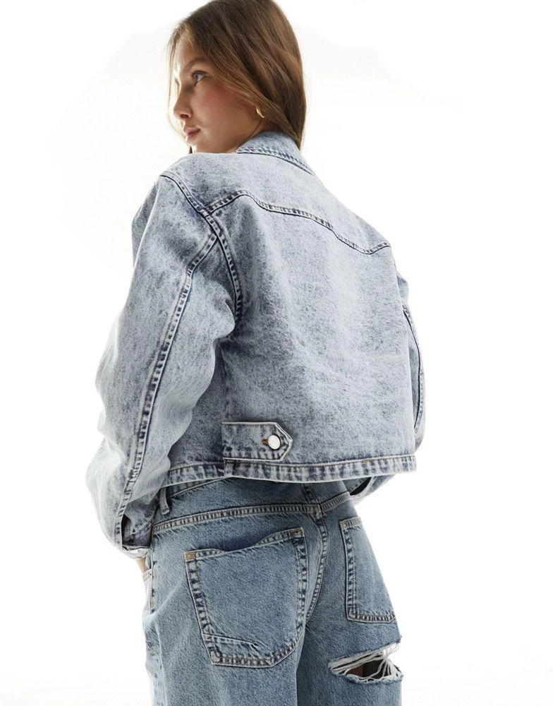 Miss Selfridge Miss Selfridge crop denim biker jacket in blue acid wash 4