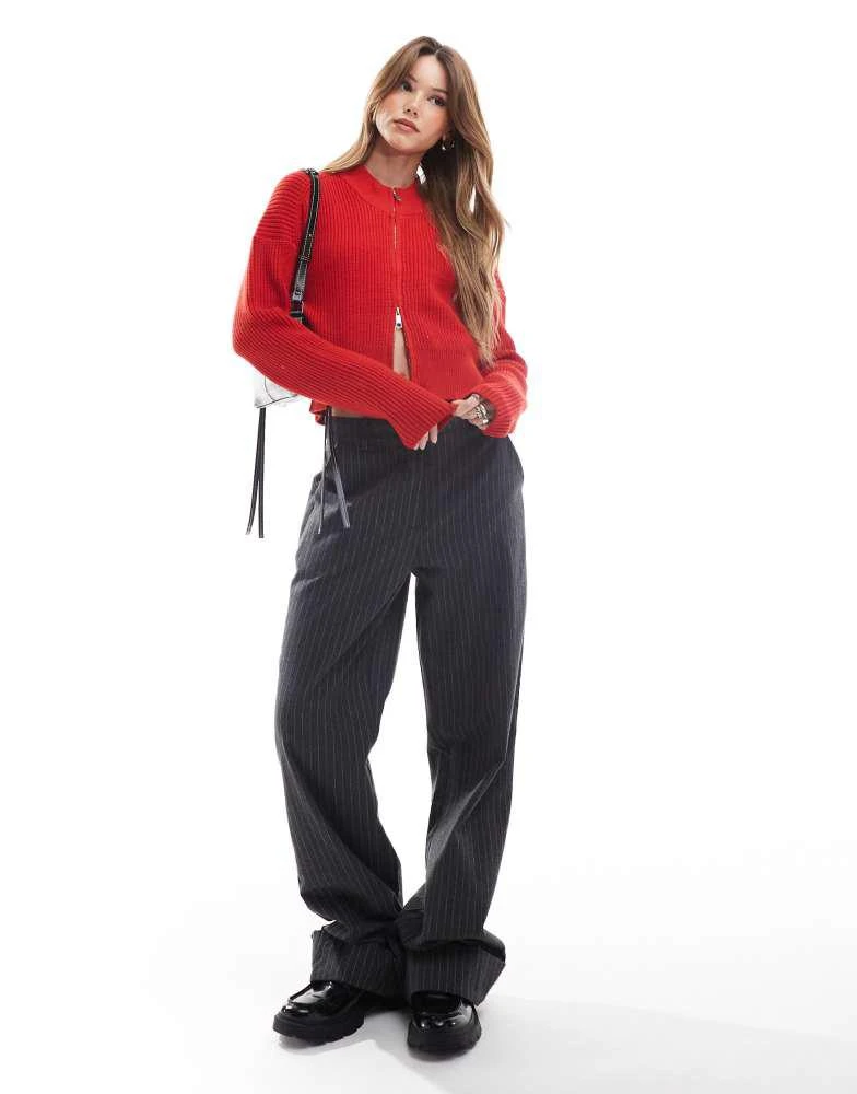 Pull&Bear Pull&Bear zip through micro cardigan in red 2