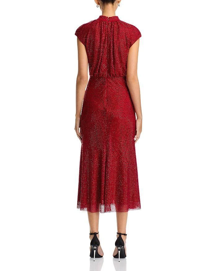 Self Portrait Red Rhinestone Fishnet Midi Dress 4