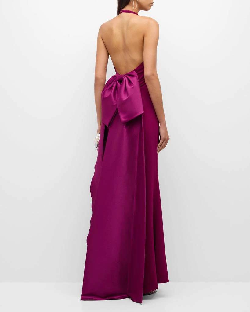 Badgley Mischka Sleeveless Bow-Back Halter Gown 6