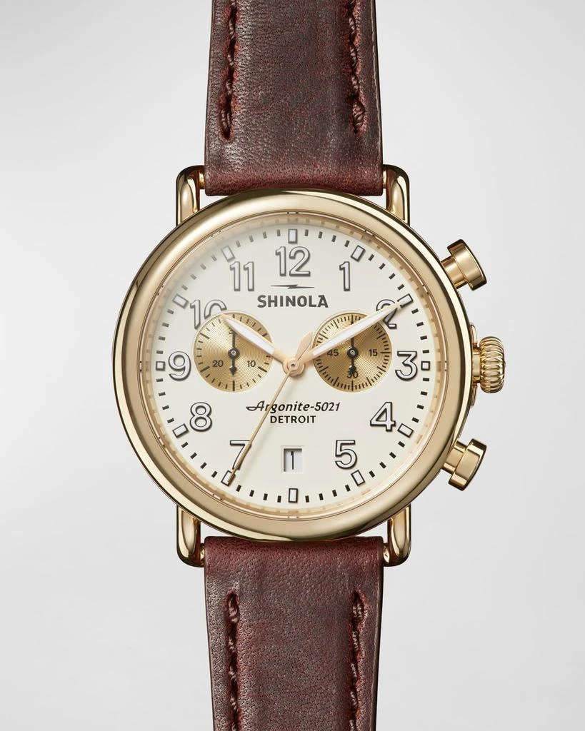 Shinola Men's 41mm Runwell Chronograph Watch, Brown/White 1