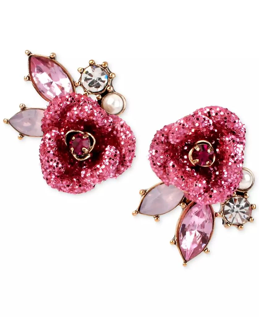 Betsey Johnson Gold-Tone Glitter Rose Mismatch Stud Earrings 1