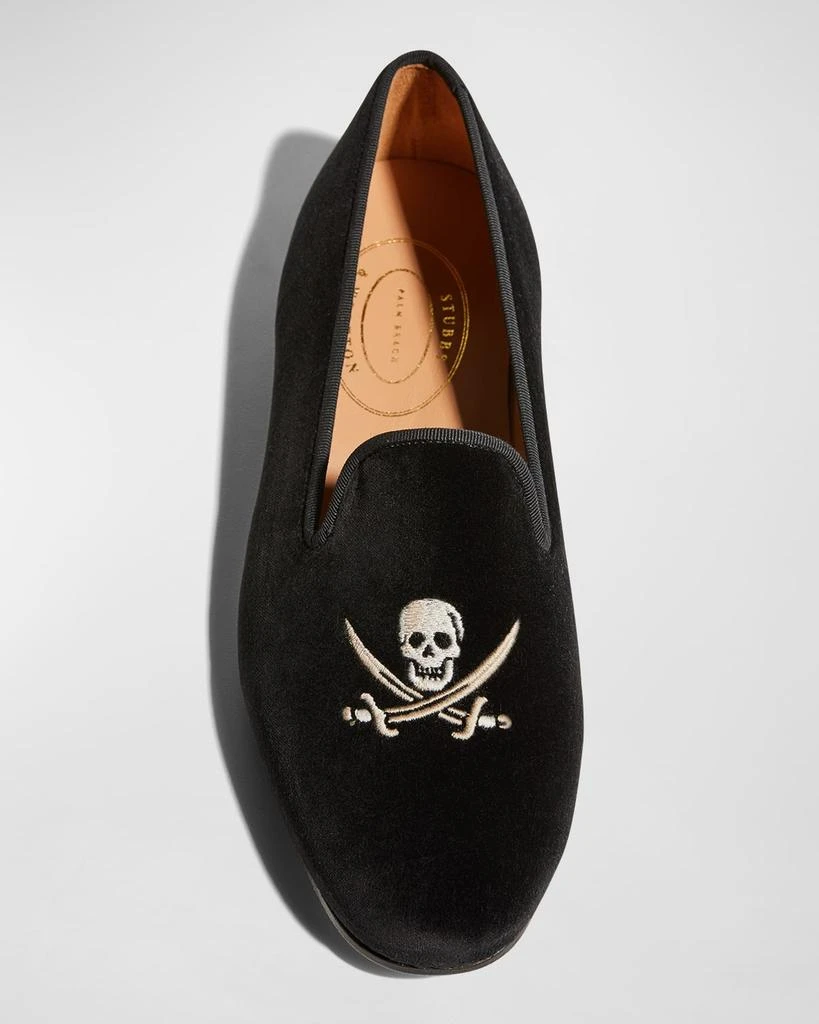 Stubbs and Wootton Men's Jolly Roger Skull Embroidered Velvet Smoking Slippers 5