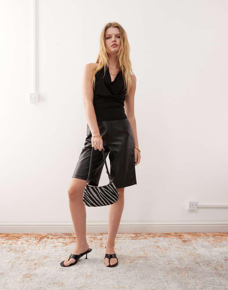 Weekday Weekday plunge drape front halter neck top with low back in black