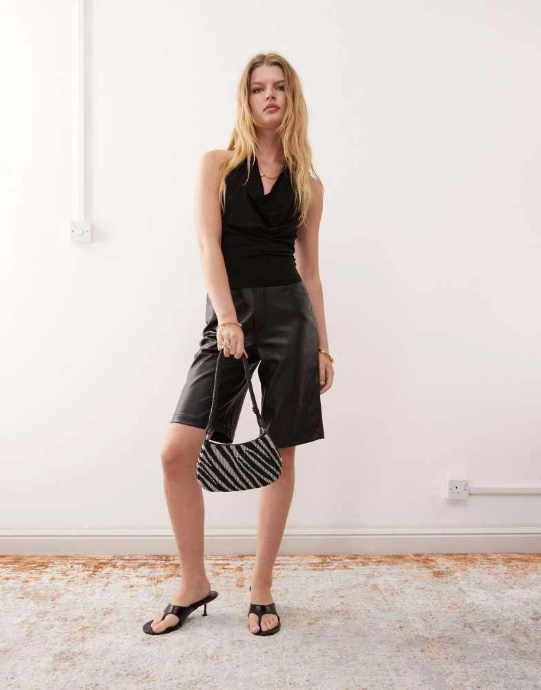 Weekday Weekday plunge drape front halter neck top with low back in black 2