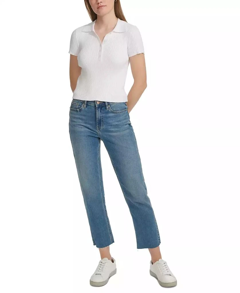 Calvin Klein Women's Ribbed Short-Sleeve Polo Shirt 5