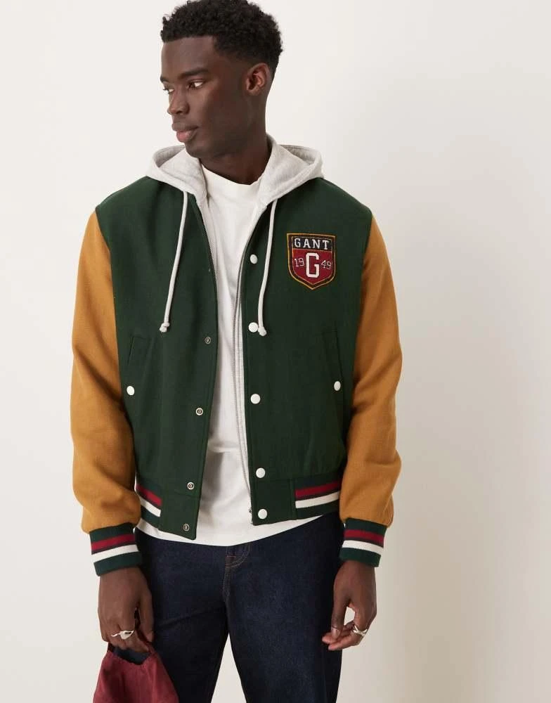 Gant GANT wool blend varsity logo jacket in green 4