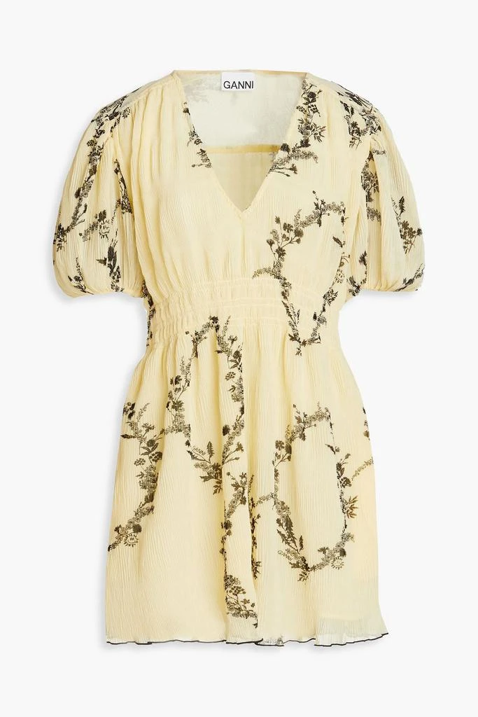 GANNI Floral-print plissé-georgette mini dress 1