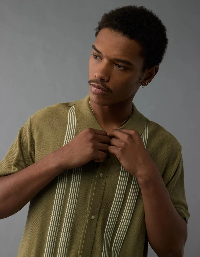 AE AE Weekend Button-Up Striped Sweater Polo Shirt 8