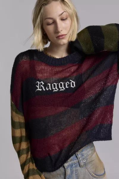 The Ragged Priest The Ragged Priest Embroidered Graphic Mixed Stripe Sweater