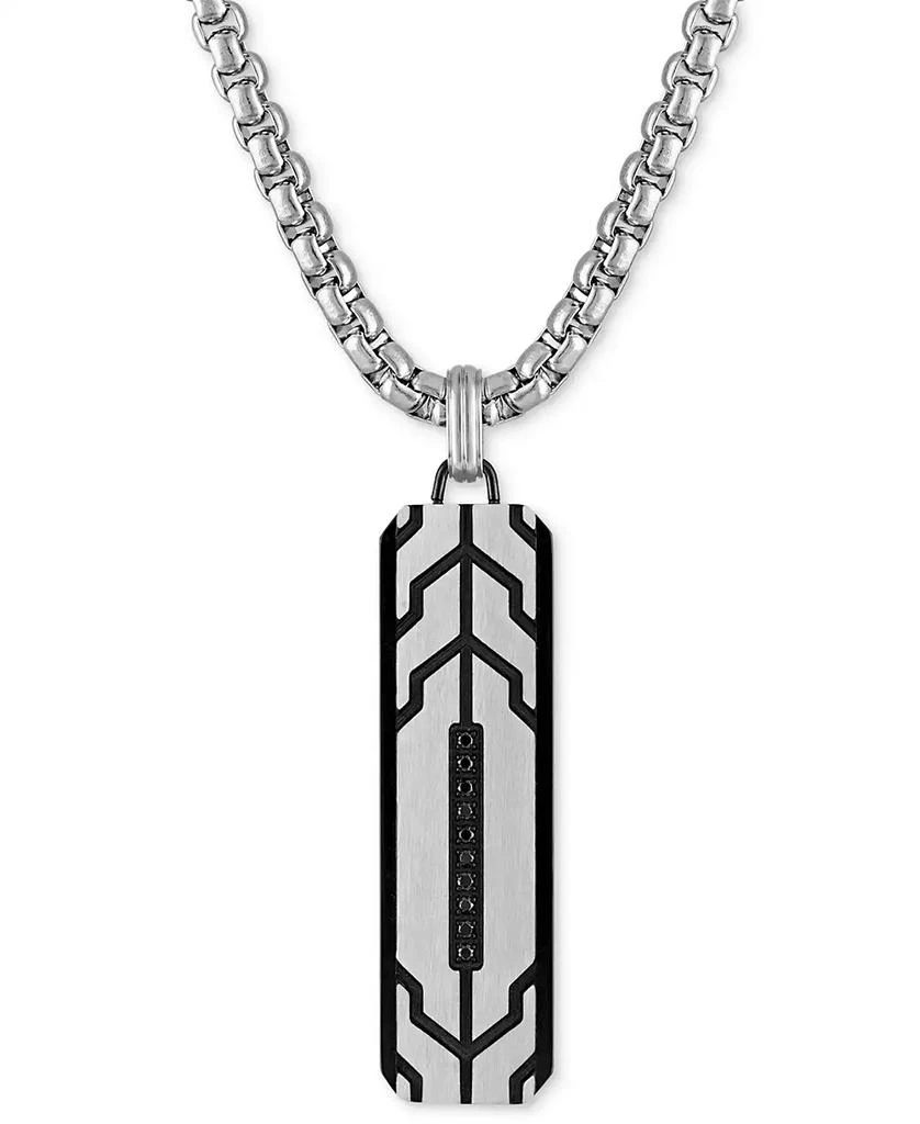 Esquire Men's Jewelry Black Diamond Dog Tag 22" Pendant Necklace in Stainless Steel & Black Ion-Plate, Created for Macy's 1