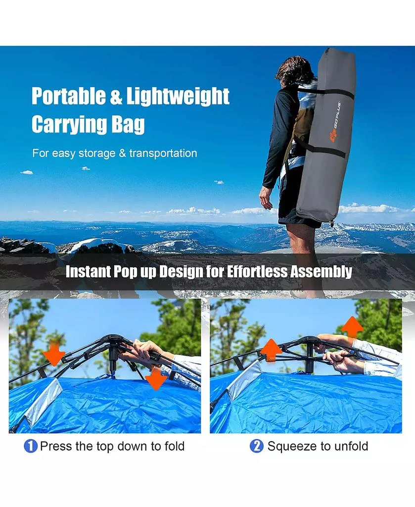 Costway 4 Person Instant Pop-up Camping Tent 2-in-1 Double-Layer Waterproof Tent 6