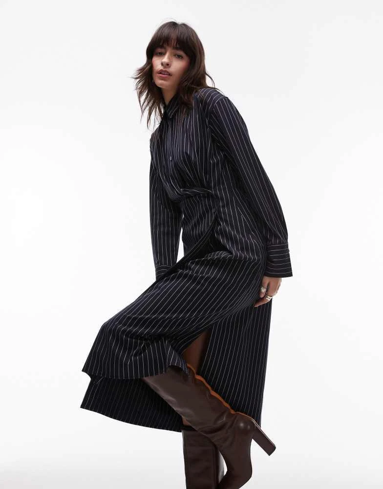 ARKET ARKET midaxi asymmetric button front shirt dress in navy stripe 1