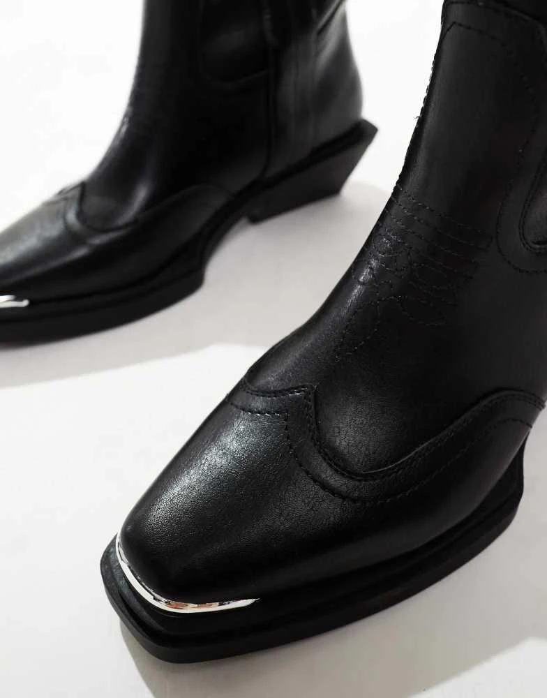 ASOS ASOS DESIGN Wide Fit Celeste flat western knee boots in black 2