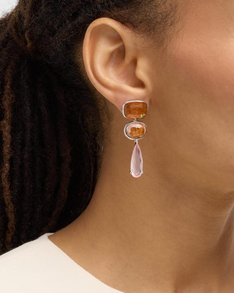 Stephen Dweck Red Hair Rutilated Quartz, Fire Opal and Rose Quartz Earrings