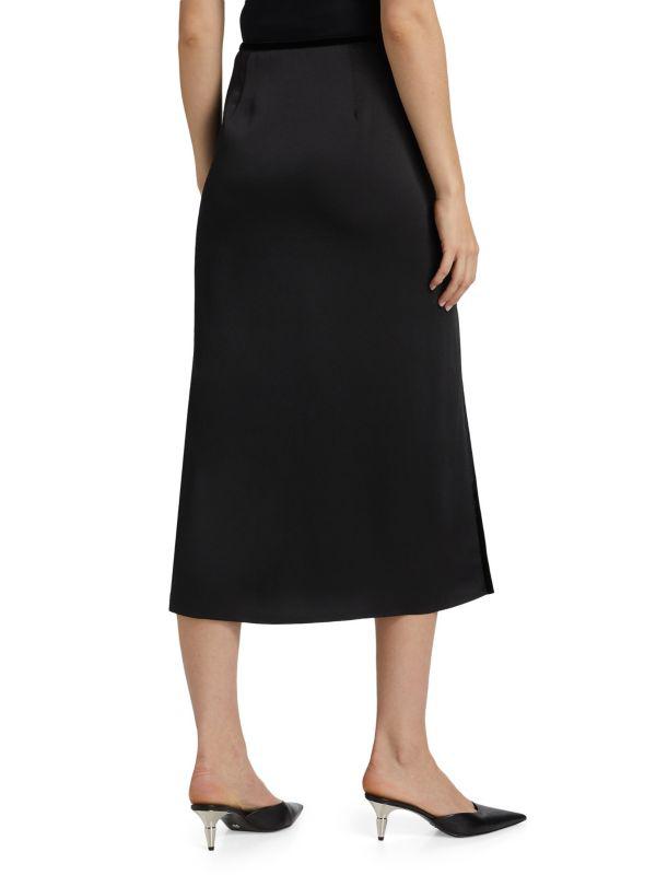 Vince Velvet Trim Side-Slit Midi-Skirt