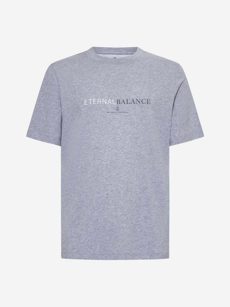 Brunello Cucinelli Grey crewneck T-shirt with ''Eternal Balance'' print