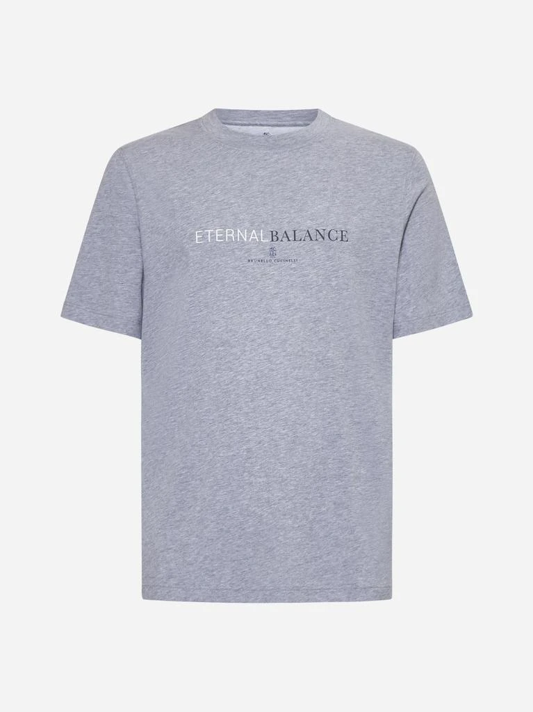 BRUNELLO CUCINELLI Grey crewneck T-shirt with ''Eternal Balance'' print 1