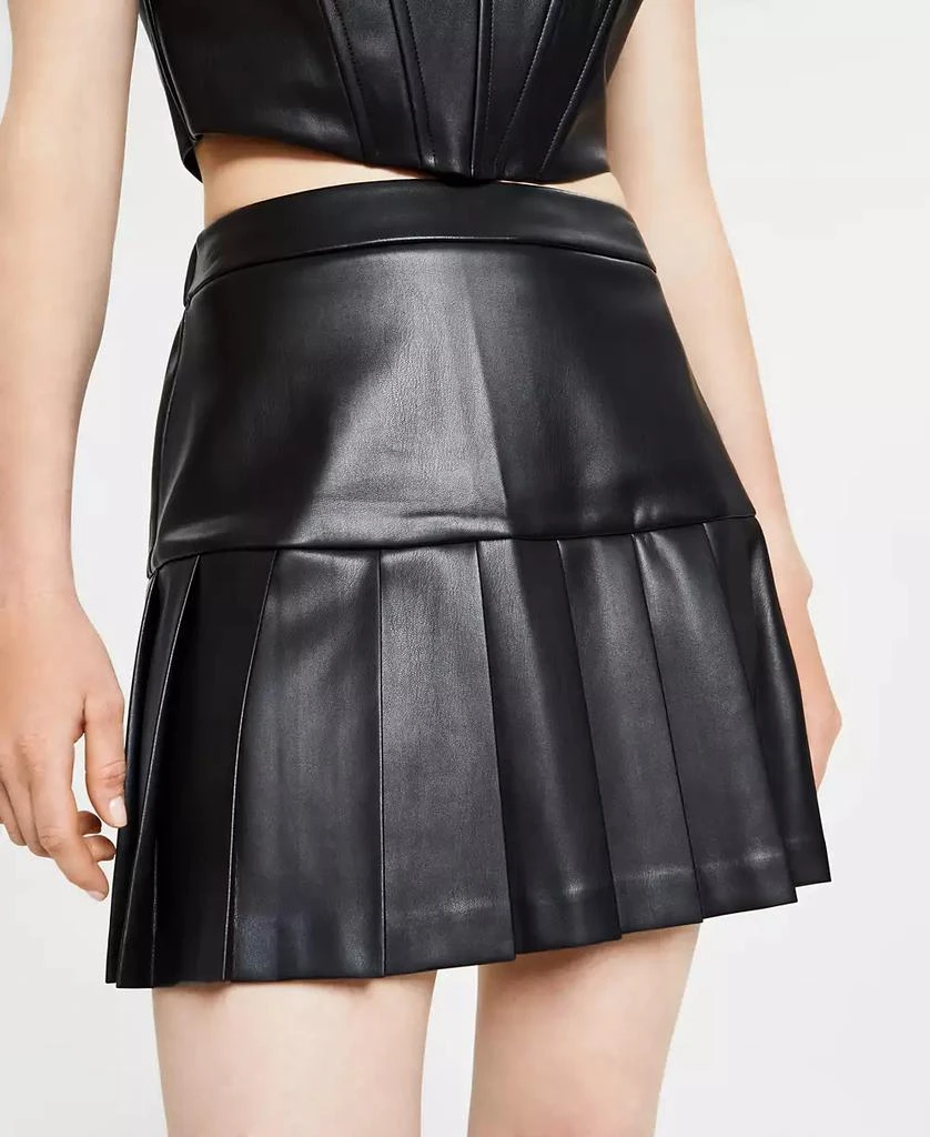 Bar III Women's Faux-Leather Pleated Mini Skirt, Created for Macy's 1