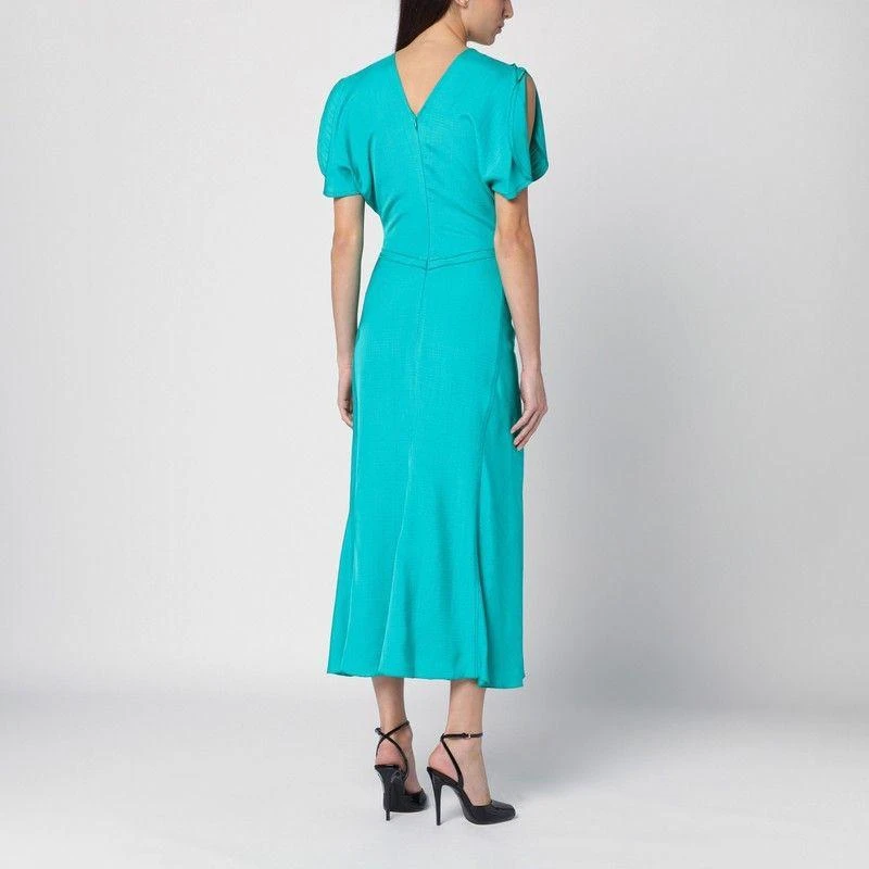 Victoria Beckham PEACOCK-COLOURED MIDI DRESS WITH RUFFLE 3