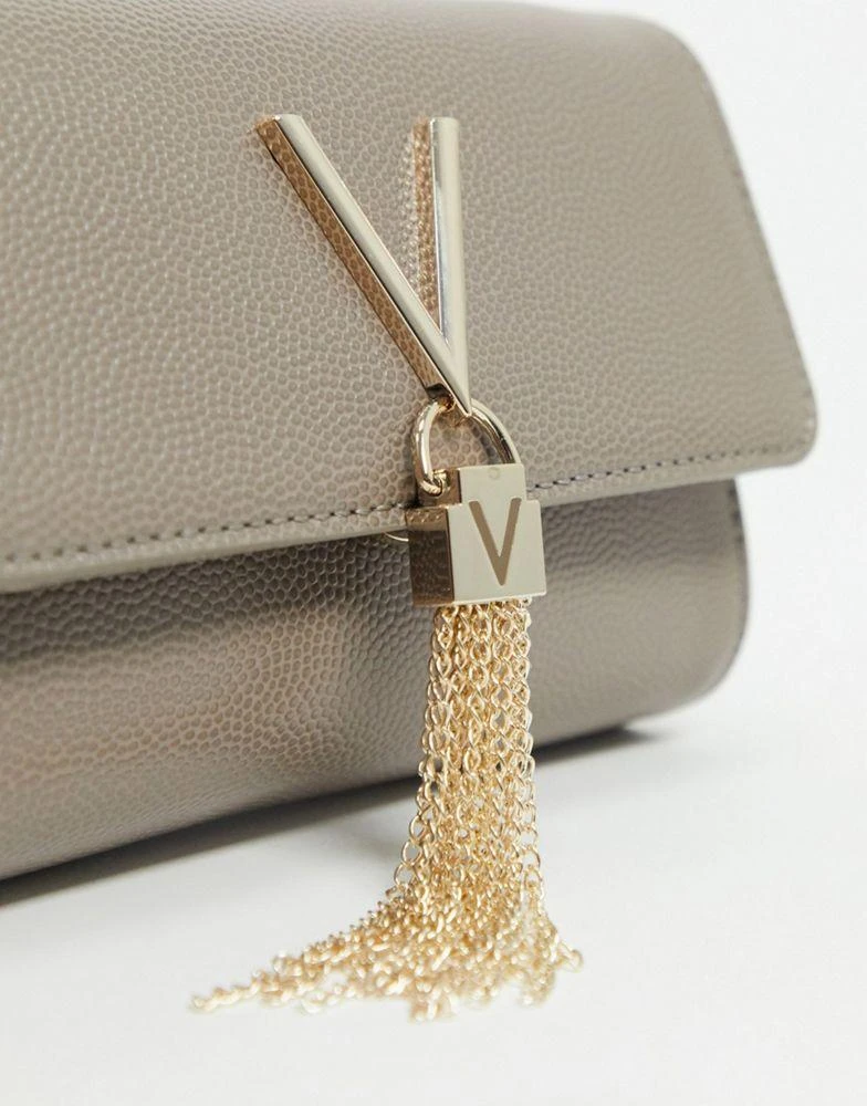 Mario Valentino Valentino Divina foldover tassel detail cross body bag in taupe 3