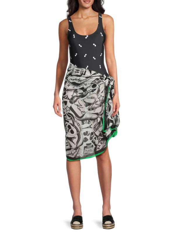 Karl Lagerfeld Paris Pearls & Chain Print Scarf 4