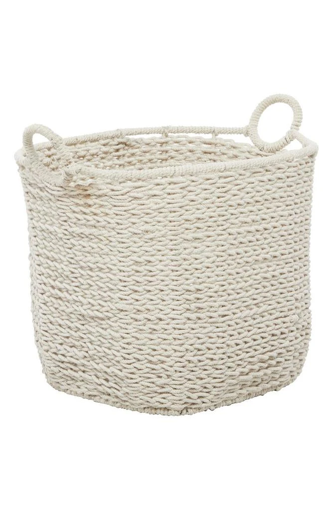 GINGER BIRCH STUDIO White Cotton Bohemian Storage Basket with Handles 1