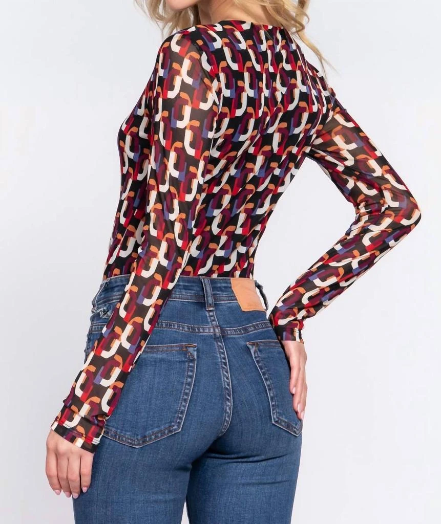 Active USA Active Usa - Long Sleeve Printed Mesh Bodysuit 4