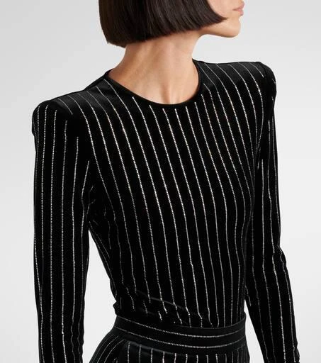 Alex Perry Crystal-embellished pinstripe velvet bodysuit 4