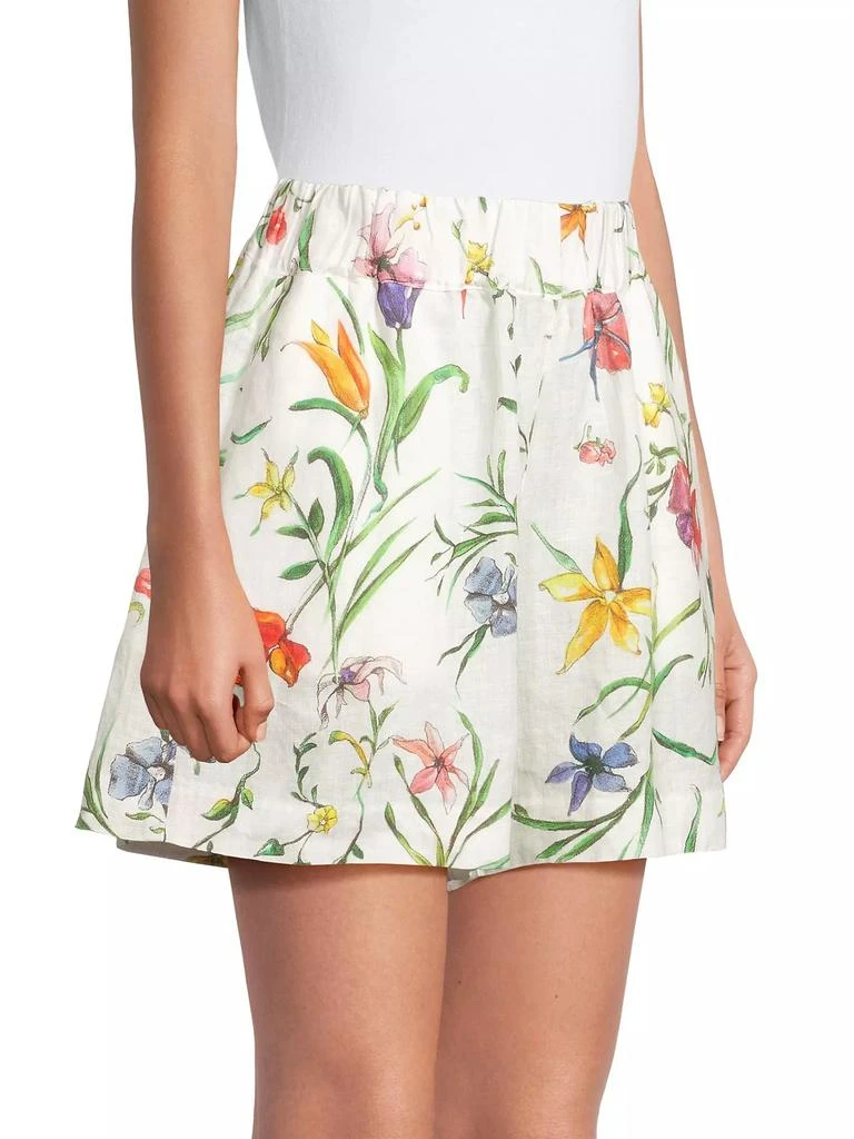 120% Lino Elasticized Linen Floral Shorts 4