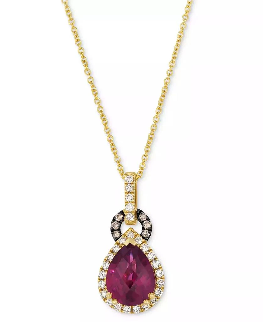Le Vian Rhodolite (2-1/10 ct. t.w.) 
Diamond (1/4 ct. t.w.) Pear-Shape Halo 20" Adjustable Pendant Necklace in 14k Yellow Gold