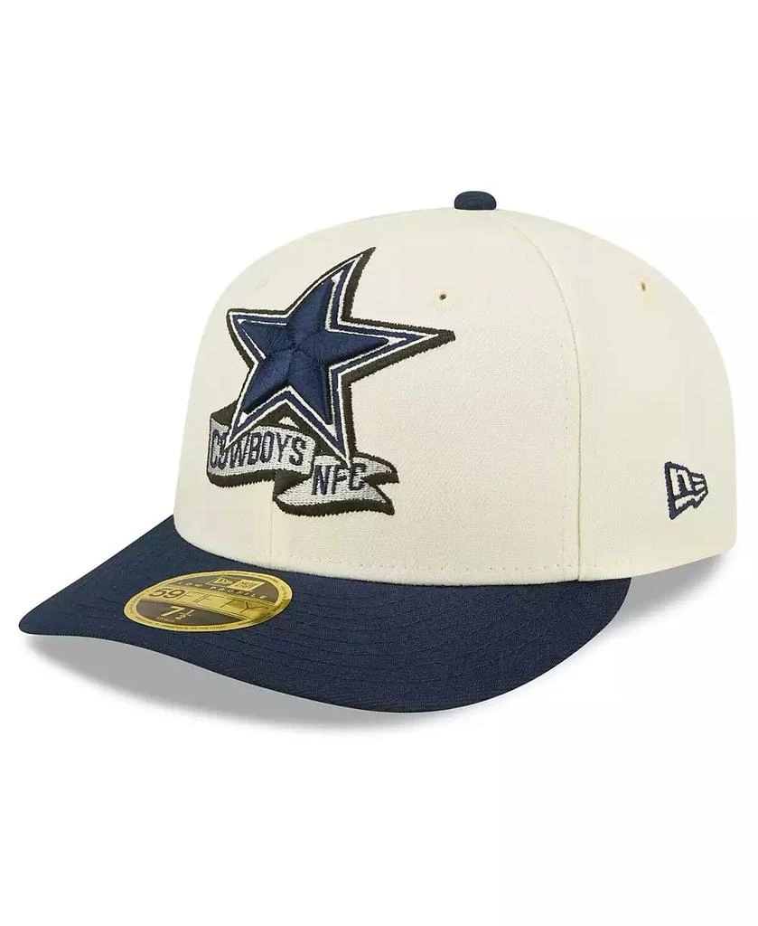 New Era Men's Cream, Navy Dallas Cowboys 2022 Sideline Low Profile 59FIFTY Fitted Hat 4