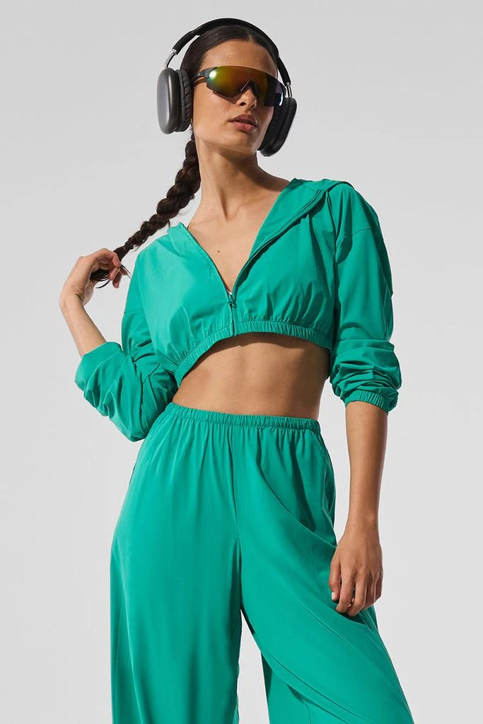 Alo Cropped Breezy Full-Zip Hoodie - Spruce Green 3